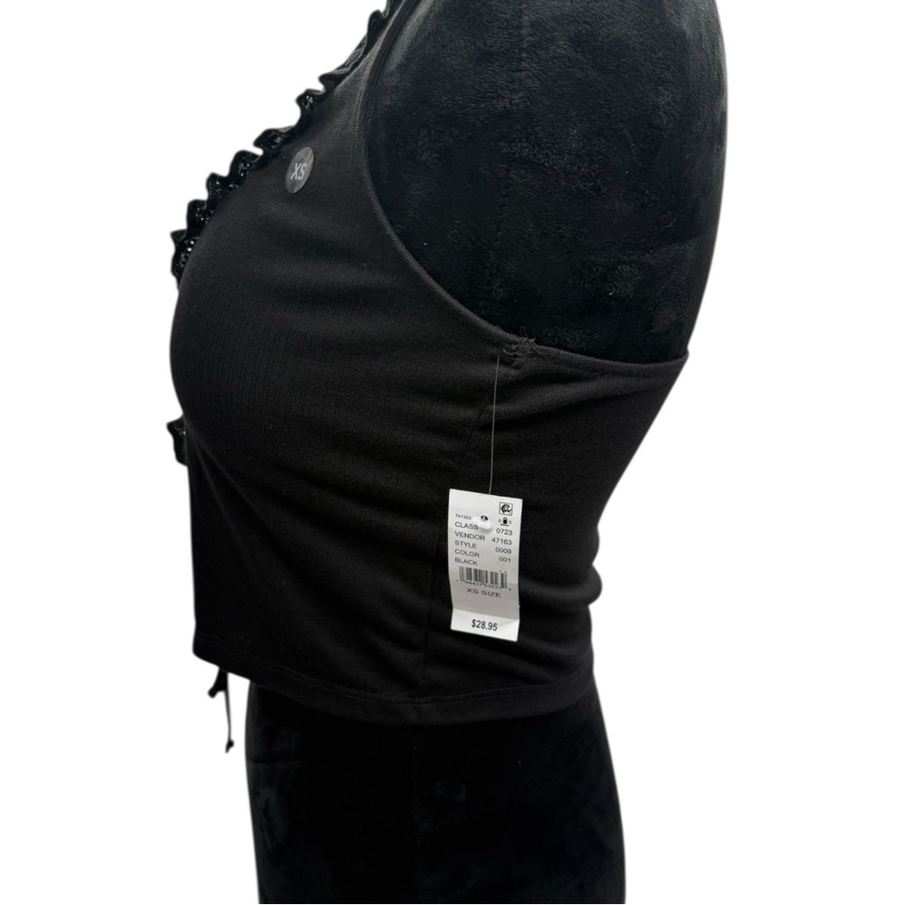 NWT PacSun Black Ruffle Trim Halter Top Tie Front Crop XS - Picture 2 of 8